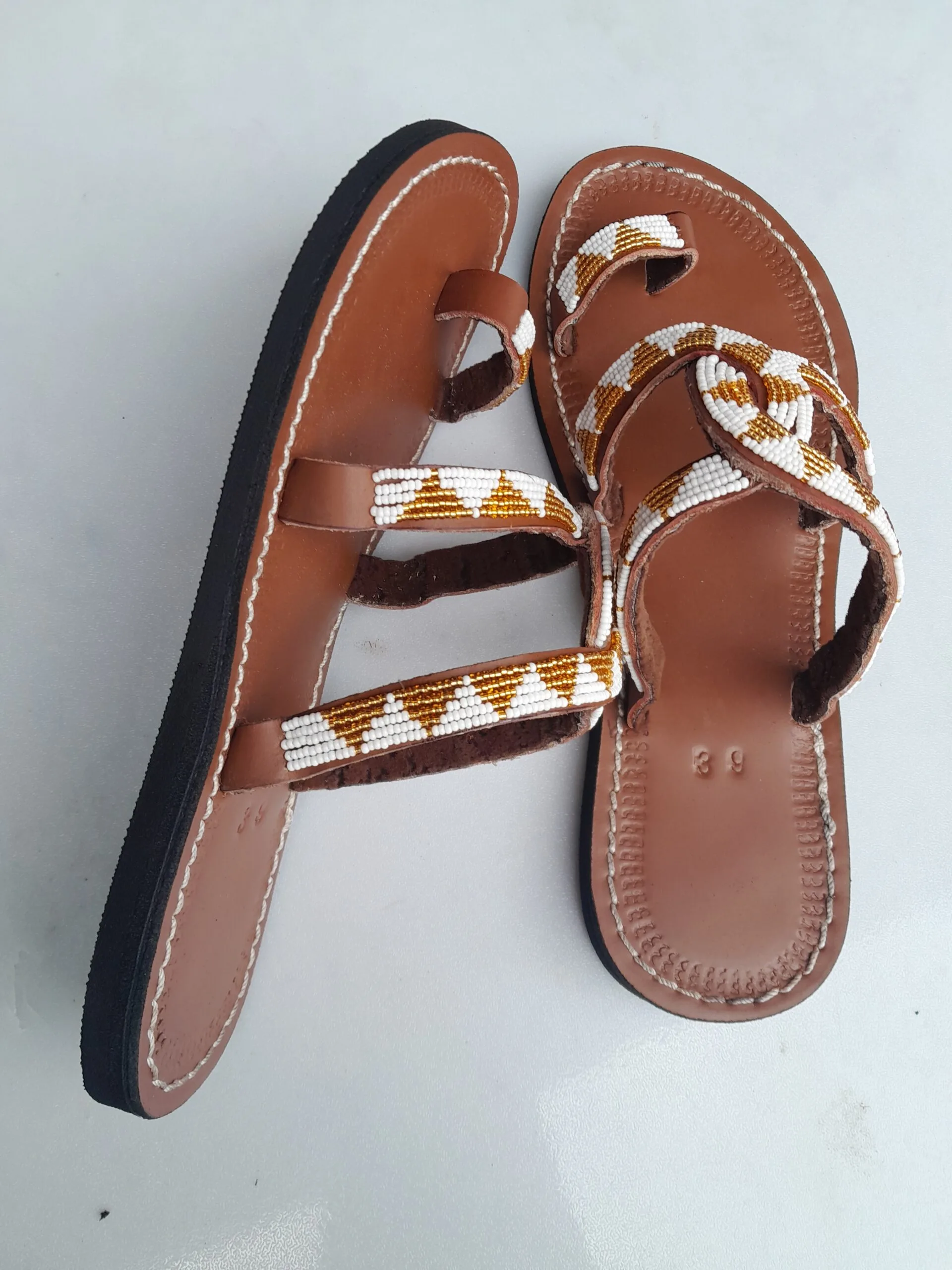 Beaded leather sandals